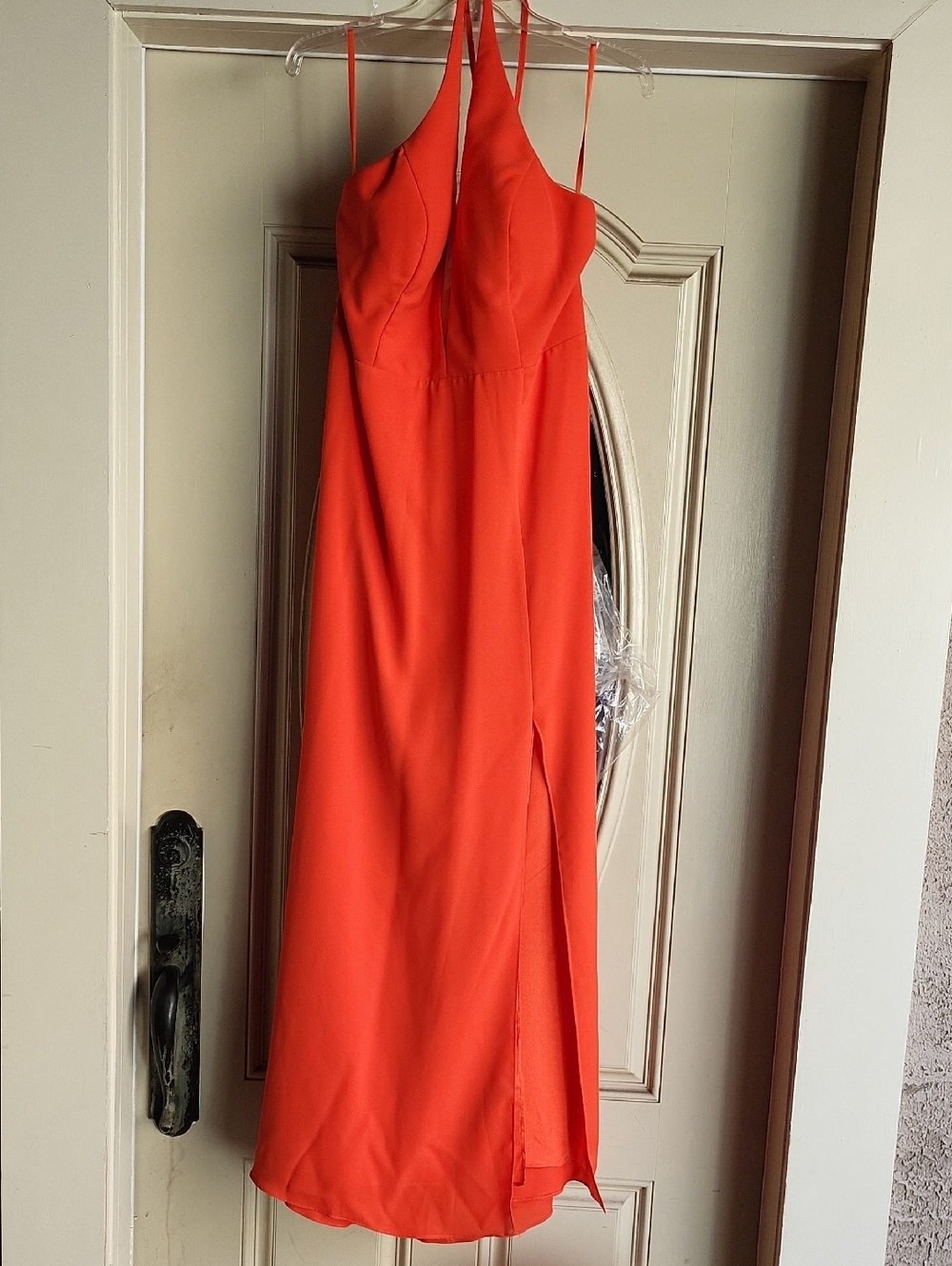 Strappy Orange Midi Dress with Side Slit - Women